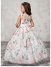 Floral Print Organza Flower Girl Dress With Decorated Buttons